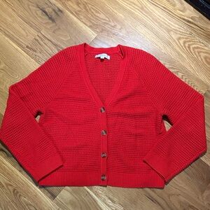 Women’s LOFT orange cardigan sweater, size Large